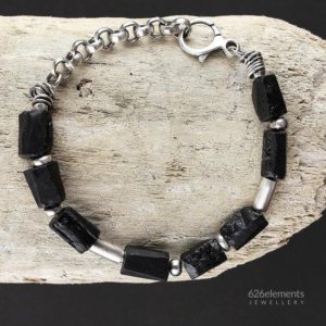 Black tourmaline bracelet | Oxidized sterling silver and raw stone bracelet | Black and silver jewellery | Natural genuine Array bracelets. Buy crystal jewelry, handmade handcrafted artisan jewelry for women.  Unique handmade gift ideas. #jewelry #beadedbracelets #beadedjewelry #gift #shopping #handmadejewelry #fashion #style #product #bracelets #affiliate #ad