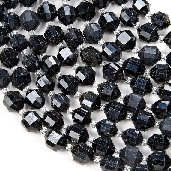 6mm Natural Black Tourmaline Gemstone Faceted Prism Double Point Cut Loose Beads Bulk Lot 1,2,6,12 And 50 (d29)