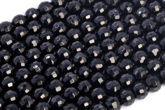 Genuine Natural Black Tourmaline Loose Beads Grade Aaa Micro Faceted Round Shape 6mm