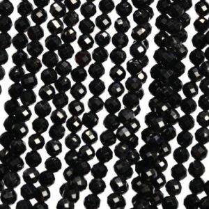 Shop Black Tourmaline Beads! Genuine Natural Black Tourmaline Loose Beads Brazil Grade AAA Faceted Round Shape 2mm 3mm 4-5mm | Natural genuine beads Black Tourmaline beads for beading and jewelry making.  #jewelry #beads #beadedjewelry #diyjewelry #jewelrymaking #beadstore #beading #affiliate #ad