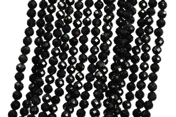 Genuine Natural Black Tourmaline Loose Beads Brazil Grade Aaa Faceted Round Shape 2mm 3mm 4-5mm
