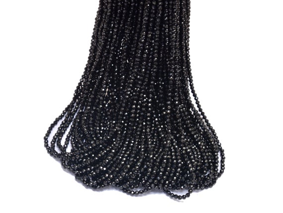 Pack Of 10 Strands - Aaa+ Black Tourmaline 2.5mm Micro Faceted Rondelle Beads | 13" Strand | Natural Tourmaline Semi Precious Gemstone Beads