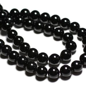 Shop Black Tourmaline Bead Shapes! Fil 39cm 64pc environ – Perles Pierre Tourmaline noire Boules 6mm | Natural genuine other-shape Black Tourmaline beads for beading and jewelry making.  #jewelry #beads #beadedjewelry #diyjewelry #jewelrymaking #beadstore #beading #affiliate #ad