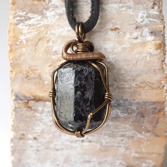 Black Tourmaline Necklace Men, Black Tourmaline Crystal Pendant, Large Gemstone Pendant, 8th Anniversary Gift, Long Distance Boyfriend Gift