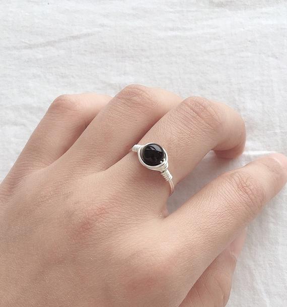 Black Tourmaline Ring • Silver, Rose Gold Or Gold Wire • Wire Wrapped Ring • Gemstone Ring • Boho Ring • Tourmaline Ring • Positivity Ring