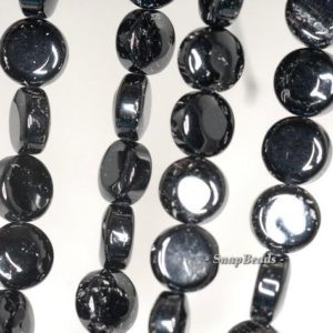 Shop Black Tourmaline Round Beads! 9mm Black Tourmaline Gemstone Flat Round Loose Beads 7.5 inch Half Strand (90191260-B23-542) | Natural genuine round Black Tourmaline beads for beading and jewelry making.  #jewelry #beads #beadedjewelry #diyjewelry #jewelrymaking #beadstore #beading #affiliate #ad