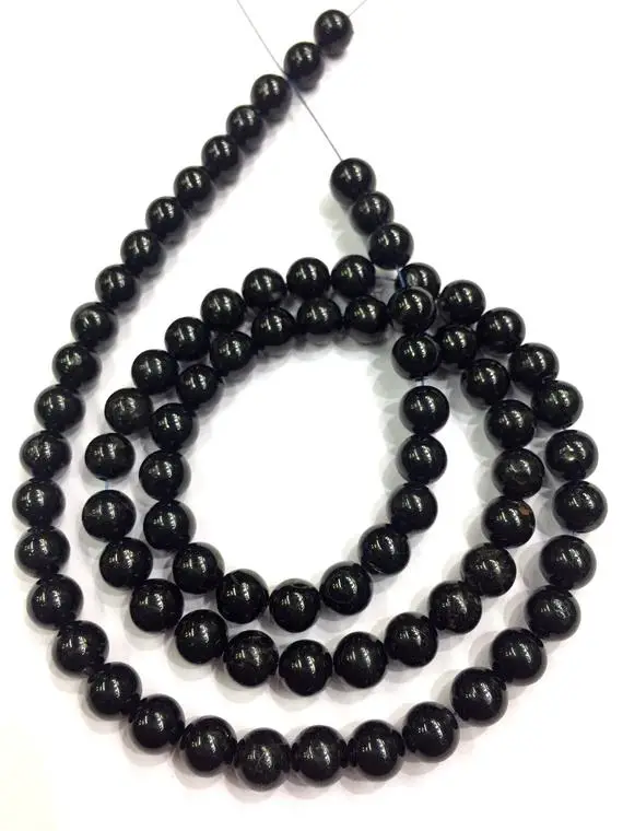 Natural Rare Black Tourmaline Smooth Round Ball Beads 6.mm Round Tourmaline Gemstone Beads 100% Natural Tourmaline 1.mm Hole Wholesale Shop