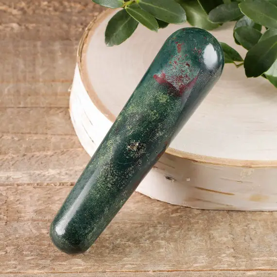 Bloodstone Heliotrope Crystal Wand - Reiki, Unique Crystals And Stones, Massage Wand, E0948