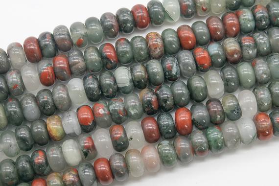 Genuine Natural Gray & Red Blood Stone Loose Beads Rondelle Shape 10x6mm