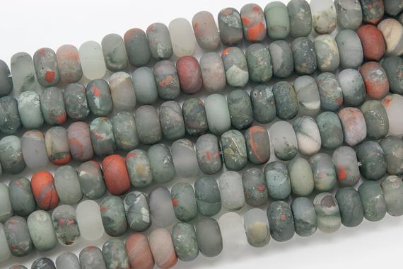 Genuine Natural Matte Gray & Red Blood Stone Loose Beads Rondelle Shape 10x6mm