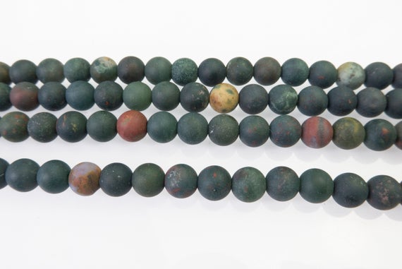 Matte Bloodstone Beads - Natural Bloodstone   Beads - Indian Bloodstone Jewelry Gemstones - Blood Stone Round Beads - 6-10mm Beads -15inch