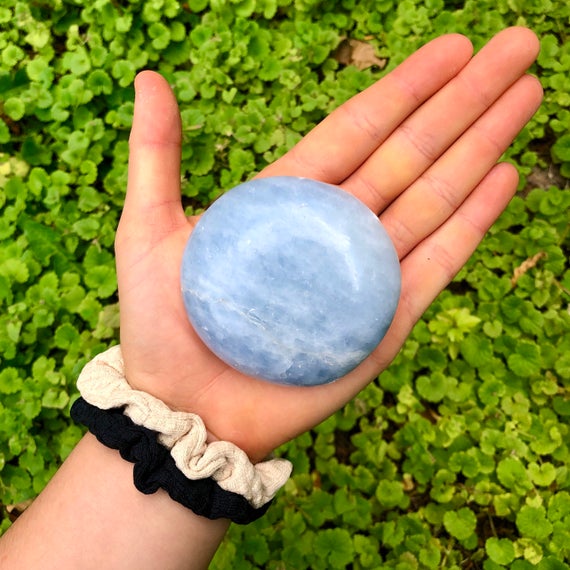 Blue Calcite Palm Stone, Polished Gemstone