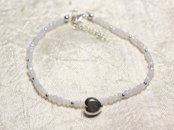 Bracelet 925 Sterling Silver And Stone - Blue Chalcedony Faceted Rondelle 3mm
