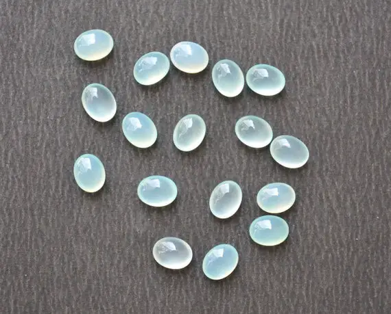 Sea Blue Chalcedony Cabochons, Chalcedony Loose Gemstone, Puffed Oval Shape Cabochon 6 Pieces Lot, Gemstone For Jewelry, 6x8mm #gnra0020