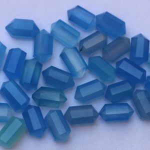 Shop Blue Chalcedony Faceted Beads! Natural, 15 pieces faceted blue chalcedony pointed loose fancy pencil gemstone beads 5×10 mm app.. natural beads, custom, chalcedony, sale | Natural genuine faceted Blue Chalcedony beads for beading and jewelry making.  #jewelry #beads #beadedjewelry #diyjewelry #jewelrymaking #beadstore #beading #affiliate #ad