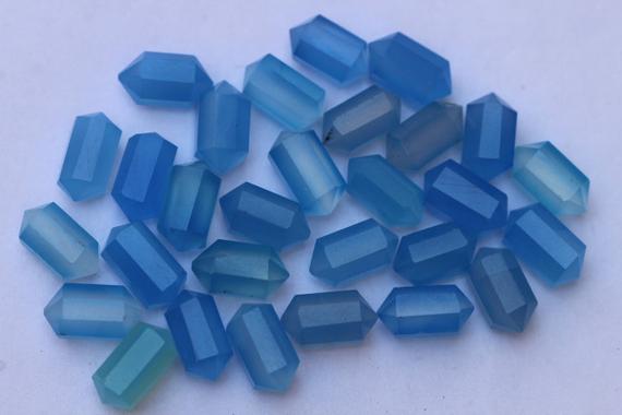 Natural, 5 Pieces Faceted Blue Chalcedony Pointed Loose Fancy Pencil Gemstone Beads 5x10 Mm App.. Natural Beads, Custom, Chalcedony, Sale