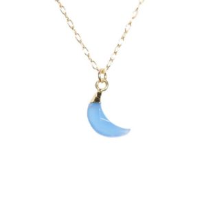 Shop Blue Chalcedony Pendants! Blue moon necklace, crescent moon jewelry, blue chalcedony lunar necklace, a little blue crystal moon pendant on a 14k gold filled chain | Natural genuine Blue Chalcedony pendants. Buy crystal jewelry, handmade handcrafted artisan jewelry for women.  Unique handmade gift ideas. #jewelry #beadedpendants #beadedjewelry #gift #shopping #handmadejewelry #fashion #style #product #pendants #affiliate #ad