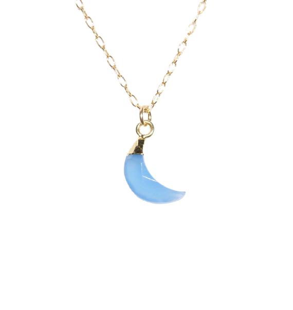 Blue Moon Necklace, Crescent Moon Jewelry, Blue Chalcedony Lunar Necklace, A Little Blue Crystal Moon Pendant On A 14k Gold Filled Chain