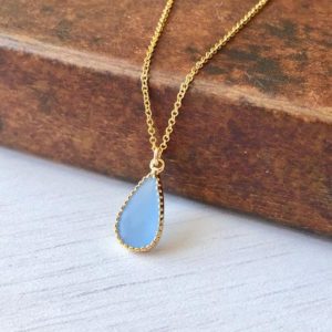 Shop Blue Chalcedony Jewelry! Blue Chalcedony Necklace, Cobalt Teardrop Pendant, Minimalist Blue Gold Drop Necklace, Dainty Layering Jewelry, Delicate necklace for women | Natural genuine Blue Chalcedony jewelry. Buy crystal jewelry, handmade handcrafted artisan jewelry for women.  Unique handmade gift ideas. #jewelry #beadedjewelry #beadedjewelry #gift #shopping #handmadejewelry #fashion #style #product #jewelry #affiliate #ad