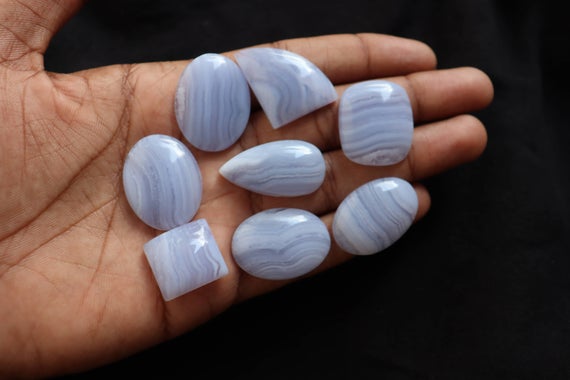 Gorgeous Blue Lace Agate 8 Piece Lot Cabochons Gemstone - Healing Crystal - Blue Lace Agate Cabochon Healing Crystal Gemstone- Reiki- Chakra