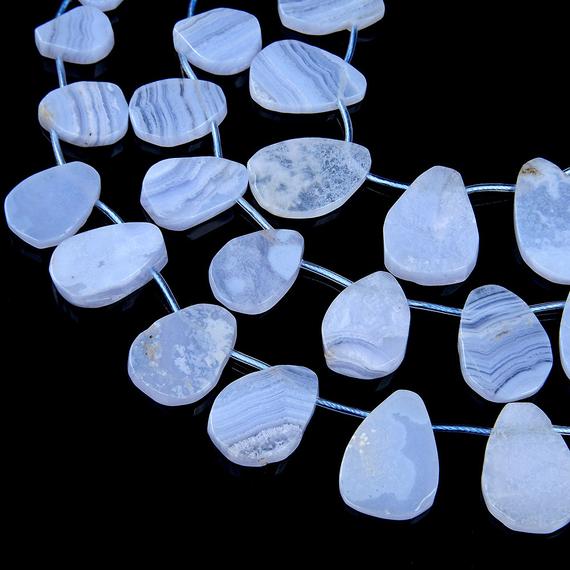 12x16-22x28mm Chalcedony Blue Lace Agate Gemstone Aaa Gradated Irregular Teardrop Nugget Beads 15.5 Inch Full Strand Bulk (80008613-d50)