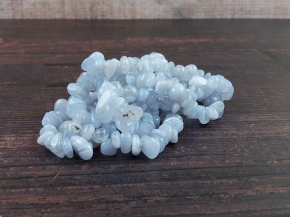 Blue Lace Agate Gemstone Beads, Crystal Chips Bag Of 50 Pieces, Full Strand, Reiki Infused A Extra Grade Blue Lace Bead Chips