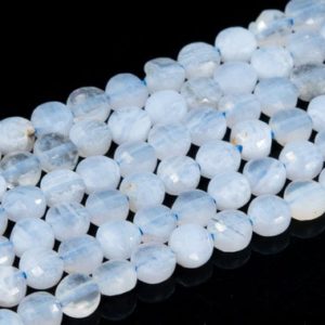 Shop Blue Lace Agate Faceted Beads! Genuine Natural Blue Lace Agate Loose Beads Grade AA Faceted Flat Round Button Shape 4mm | Natural genuine faceted Blue Lace Agate beads for beading and jewelry making.  #jewelry #beads #beadedjewelry #diyjewelry #jewelrymaking #beadstore #beading #affiliate #ad