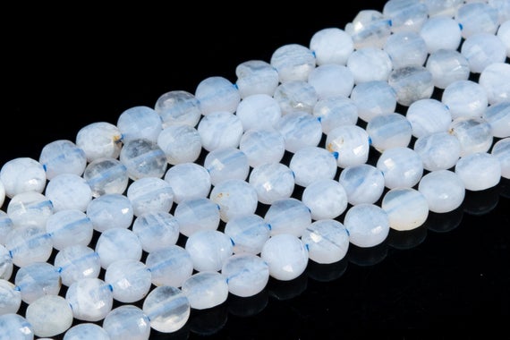 Genuine Natural Blue Lace Agate Loose Beads Grade Aa Faceted Flat Round Button Shape 4mm