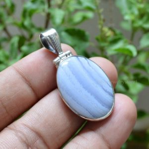Shop Blue Lace Agate Pendants! Natural Blue Lace Agate Pendant, 925 Sterling Silver Pendant, 20×26 mm Oval Gemstone Pendant, Silver Pendant, Blue Lace Pendant | Natural genuine Blue Lace Agate pendants. Buy crystal jewelry, handmade handcrafted artisan jewelry for women.  Unique handmade gift ideas. #jewelry #beadedpendants #beadedjewelry #gift #shopping #handmadejewelry #fashion #style #product #pendants #affiliate #ad