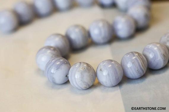 L/ Blue Lace Agate 16mm Round Beads 16" Strand Natural Blue Banded Agate Gemstone Beads For Jewelry Making