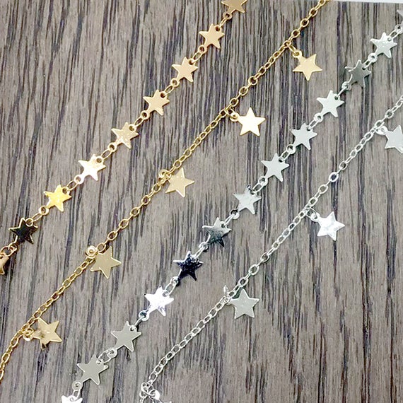 Star Chain, Gold Plated, Silver, Rose Gold, Jewelry Making By Ft