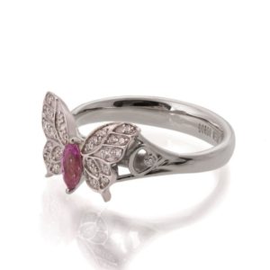 Shop Pink Sapphire Rings! Butterfly Engagement Ring – 18K White Gold and Pink Sapphire engagement ring, Marquise, unique engagement ring, pink sapphire ring, art deco | Natural genuine Pink Sapphire rings, simple unique alternative gemstone engagement rings. #rings #jewelry #bridal #wedding #jewelryaccessories #engagementrings #weddingideas #affiliate #ad