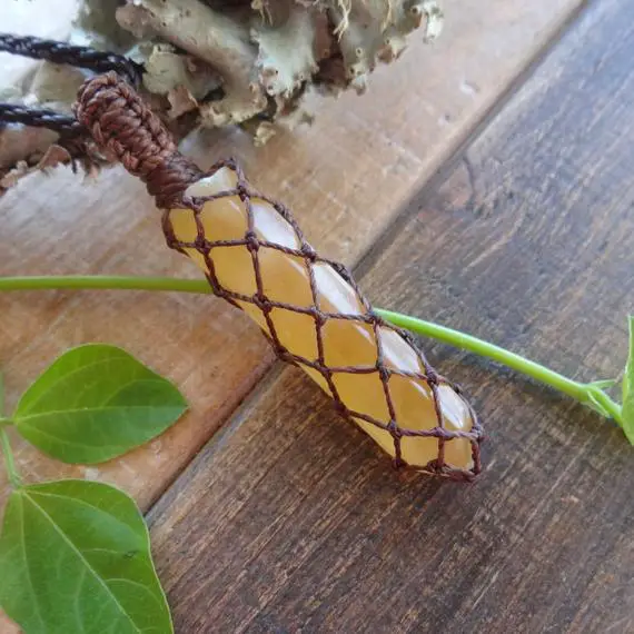 Yellow Calcite Crystal Macrame Necklace, Gemstone Pendants, Gift For Her, Mom, Wife, Healing Balance Stones Jewelry