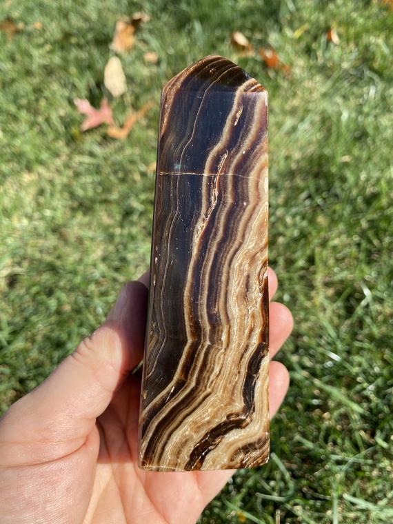 Chocolate Calcite Stone Point - Calcite Tower - Brown Calcite Crystal Tower - Root Beer Calcite - Polished Brown Calcite Crystal Obelisk - 2