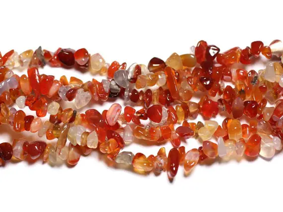 120pc Approx - Stone Pearls - Carnelian Rockeries Chips 5-10mm White Orange Red - 4558550019455