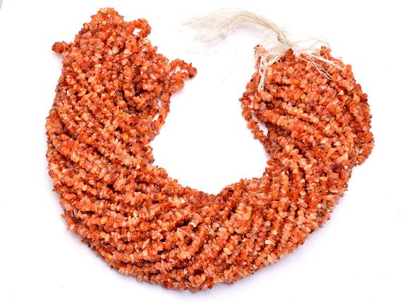 Natural Orange Carnelian Gemstone Uncut Chips 4mm-5mm Beads | 34inch Strand | Semi Precious Gemstone Smooth Nugget | Jewelry Making Supplies
