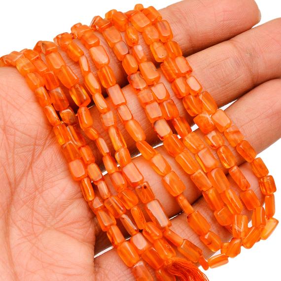 Carnelian Cuboid Tube Beads | 6mm-7mm Beads 13inch Strand | Natural Orange Carnelian Semi Precious Gemstone Cube Beads For Jewelry Making