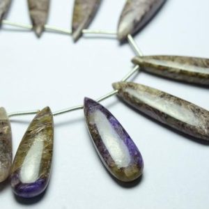 Shop Charoite Bead Shapes! Natural Charoite Plain Pear Beads 9x20mm to 10x31mm Smooth Pear Briolettes Gemstone Beads Superb Charoite Beads Stone 8 Inches Strand No3325 | Natural genuine other-shape Charoite beads for beading and jewelry making.  #jewelry #beads #beadedjewelry #diyjewelry #jewelrymaking #beadstore #beading #affiliate #ad