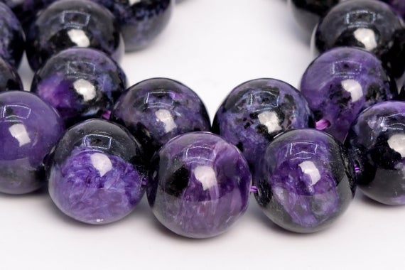 Genuine Natural Russian Charoite Gemstone Beads 13mm Dark Color Round A Quality Loose Beads (108984)