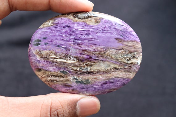 Beautiful High Grade Purple Charoite Stone, Size Xxl With Lots Of Healing Propertie And With Round Shaped Palmstone, Crystal, Healing Stone,