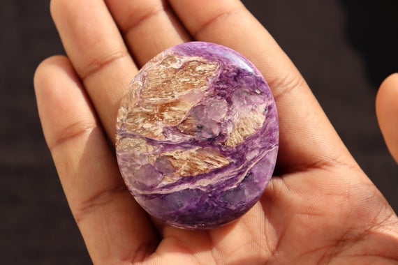 Beautiful High Grade Purple Charoite Stone, Size Xl With Lots Of Healing Propertie And With Round Shaped Palmstone, Crystal, Healing Stone,