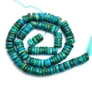 Shop Chrysocolla Faceted Beads! Natural AAA+ Chrysocolla Gemstone 8mm-9mm Faceted Heishi Beads | Chrysocolla Semi Precious Gemstone Wheel / Tyre Rondelle Beads | 13" Strand | Natural genuine faceted Chrysocolla beads for beading and jewelry making.  #jewelry #beads #beadedjewelry #diyjewelry #jewelrymaking #beadstore #beading #affiliate #ad