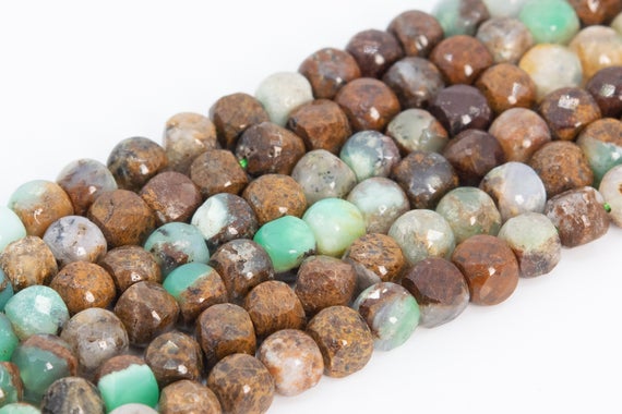 Genuine Natural Brown Green Chrysoprase / Australian Jade Loose Beads Grade Aaa Faceted Cube Shape 4mm