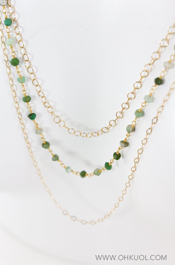 Gold Green Chrysoprase Necklace, Long Bib Necklace, Statement Necklace