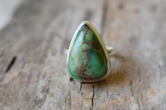 Chrysoprase Gemstone Ring/statement Ring/ 925 Sterling Silver Ring/ Gifts For Her/ Birthstone Jewelry/ Handmade Ring/ Boho Rings #b298