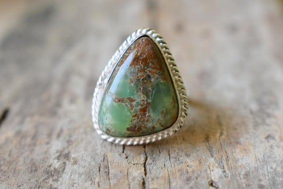 Chrysoprase Gemstone Ring/statement Ring/ 925 Sterling Silver Ring/ Gifts For Her/ Birthstone Jewelry/ Handmade Ring/ Boho Rings #b301