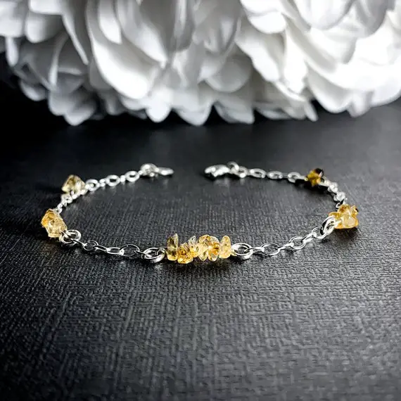 Citrine Crystal Satellite Chain Anklet Birthstone Bracelet