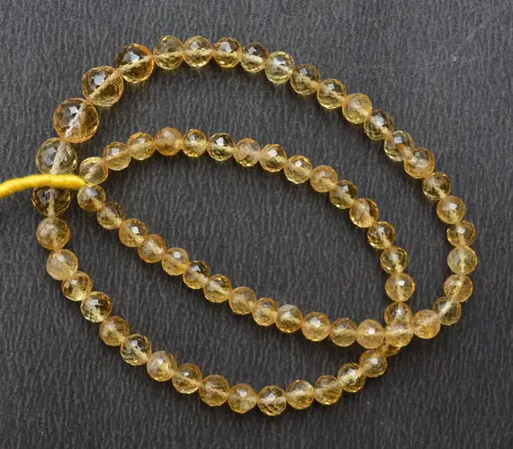 Citrine Gemstones Beads, Round Shape Beads, Checker Cut Gemstones, Finding Supplies, Yellow Color Stone, 6 - 9mm, 16" Strand #pp4090