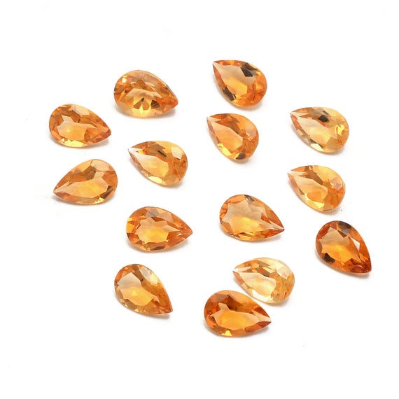 Citrine Gemstone 6x4mm Faceted Pear Cut Loose Stone | Natural Honey Citrine Semi Precious Gemstone Cut Stone Lot | Aaa+ Citrine Loose Gems