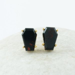 Bloodstone Stud Earrings – Sterling Silver – Gold Plated Studs – Prong Set Coffin – Birthstone Jewelry – Gift For Girls – Jewelry for Date | Natural genuine Bloodstone earrings. Buy crystal jewelry, handmade handcrafted artisan jewelry for women.  Unique handmade gift ideas. #jewelry #beadedearrings #beadedjewelry #gift #shopping #handmadejewelry #fashion #style #product #earrings #affiliate #ad